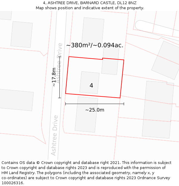 4, ASHTREE DRIVE, BARNARD CASTLE, DL12 8NZ: Plot and title map