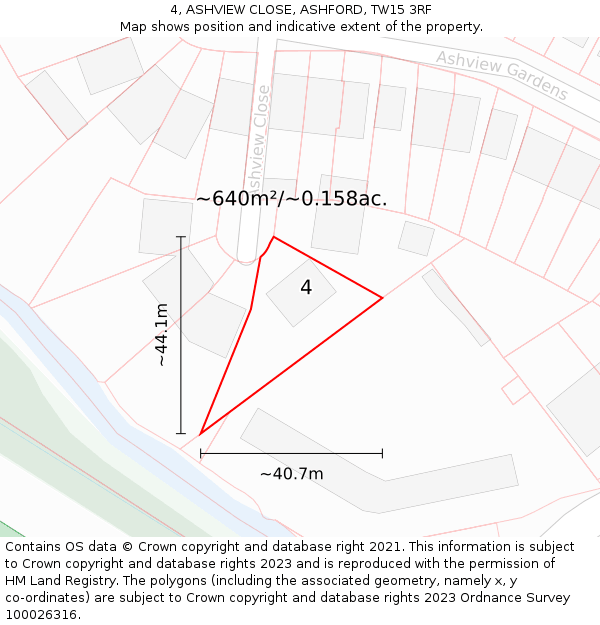4, ASHVIEW CLOSE, ASHFORD, TW15 3RF: Plot and title map