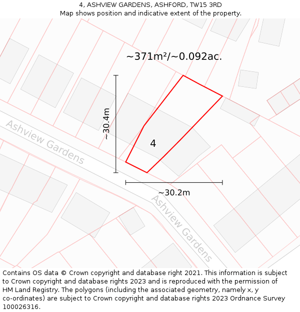 4, ASHVIEW GARDENS, ASHFORD, TW15 3RD: Plot and title map