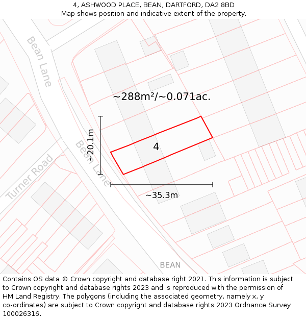 4, ASHWOOD PLACE, BEAN, DARTFORD, DA2 8BD: Plot and title map