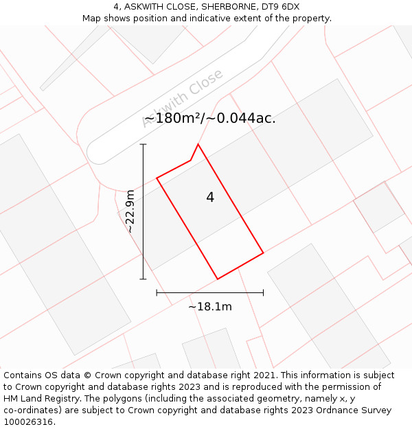 4, ASKWITH CLOSE, SHERBORNE, DT9 6DX: Plot and title map