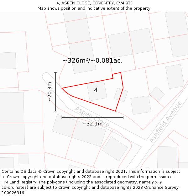4, ASPEN CLOSE, COVENTRY, CV4 9TF: Plot and title map