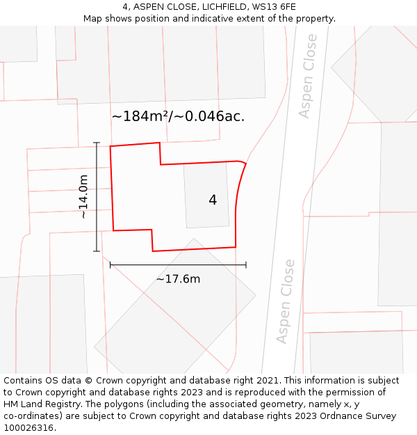 4, ASPEN CLOSE, LICHFIELD, WS13 6FE: Plot and title map
