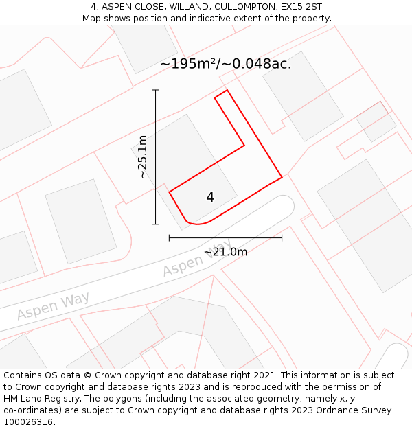 4, ASPEN CLOSE, WILLAND, CULLOMPTON, EX15 2ST: Plot and title map