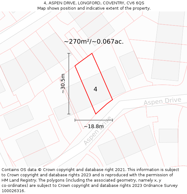 4, ASPEN DRIVE, LONGFORD, COVENTRY, CV6 6QS: Plot and title map