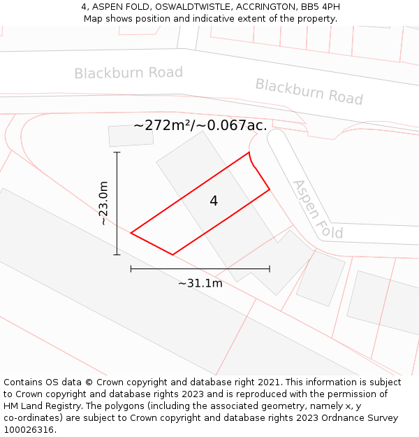 4, ASPEN FOLD, OSWALDTWISTLE, ACCRINGTON, BB5 4PH: Plot and title map