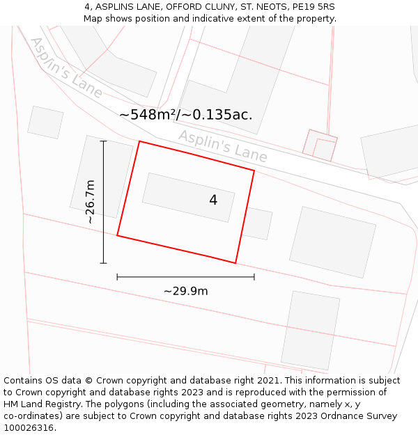 4, ASPLINS LANE, OFFORD CLUNY, ST. NEOTS, PE19 5RS: Plot and title map