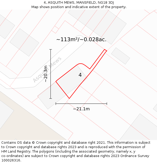 4, ASQUITH MEWS, MANSFIELD, NG18 3DJ: Plot and title map