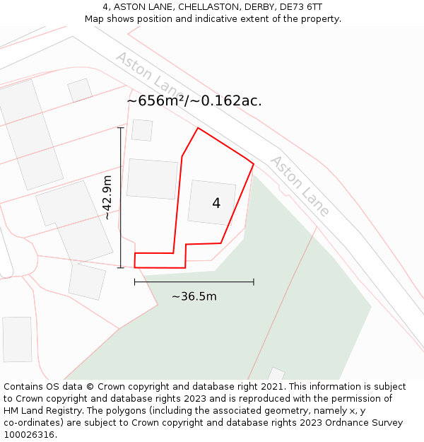 4, ASTON LANE, CHELLASTON, DERBY, DE73 6TT: Plot and title map