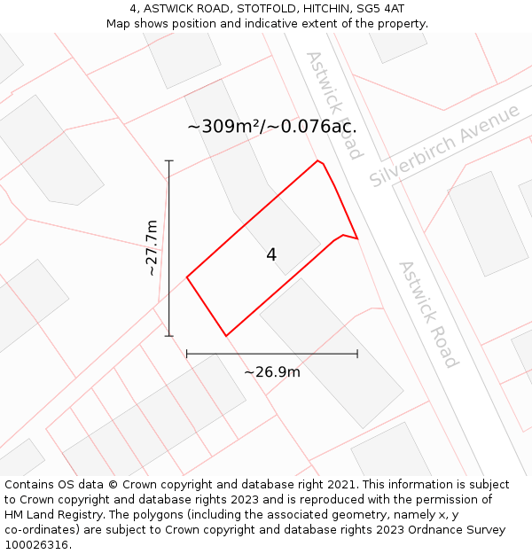 4, ASTWICK ROAD, STOTFOLD, HITCHIN, SG5 4AT: Plot and title map