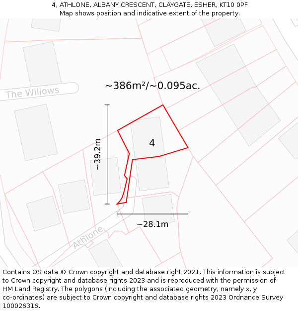 4, ATHLONE, ALBANY CRESCENT, CLAYGATE, ESHER, KT10 0PF: Plot and title map