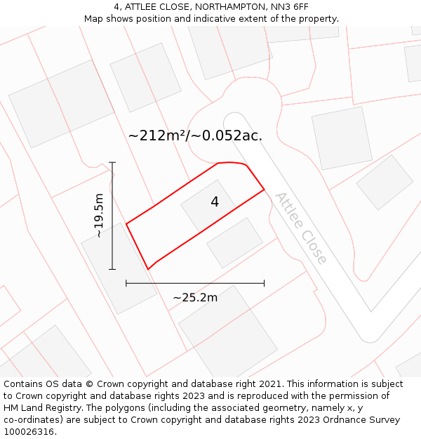 4, ATTLEE CLOSE, NORTHAMPTON, NN3 6FF: Plot and title map