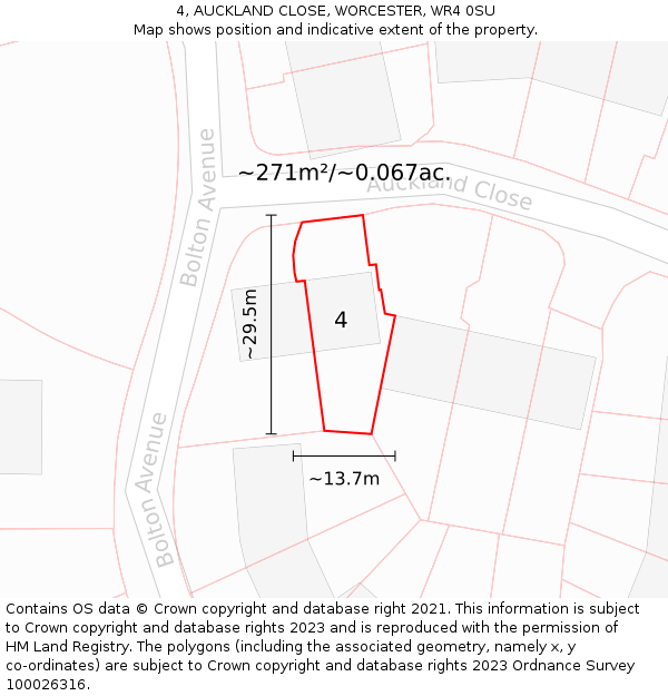 4, AUCKLAND CLOSE, WORCESTER, WR4 0SU: Plot and title map