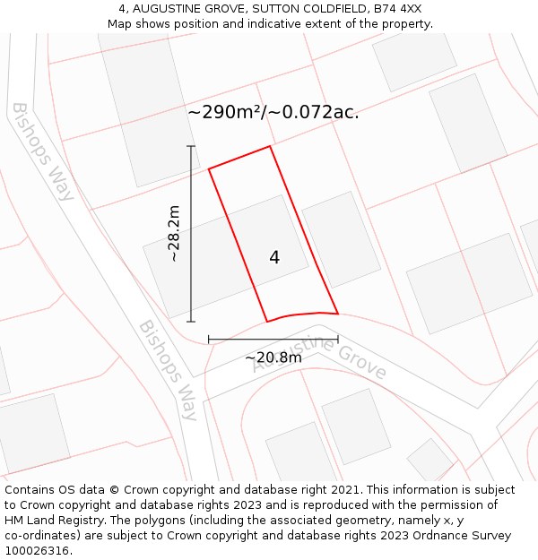 4, AUGUSTINE GROVE, SUTTON COLDFIELD, B74 4XX: Plot and title map