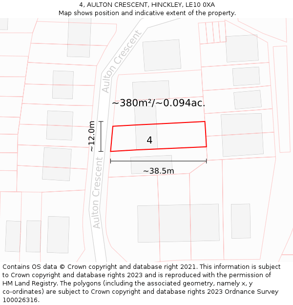 4, AULTON CRESCENT, HINCKLEY, LE10 0XA: Plot and title map
