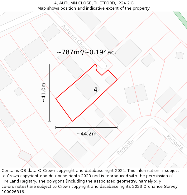 4, AUTUMN CLOSE, THETFORD, IP24 2JG: Plot and title map