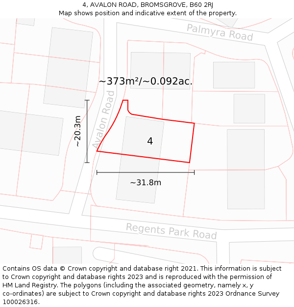 4, AVALON ROAD, BROMSGROVE, B60 2RJ: Plot and title map