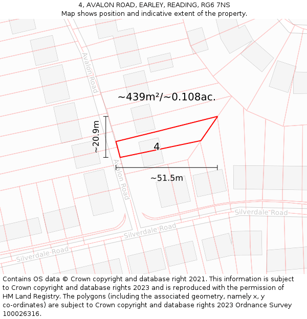 4, AVALON ROAD, EARLEY, READING, RG6 7NS: Plot and title map