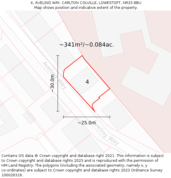 4, AVELING WAY, CARLTON COLVILLE, LOWESTOFT, NR33 8BU: Plot and title map