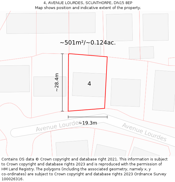 4, AVENUE LOURDES, SCUNTHORPE, DN15 8EP: Plot and title map