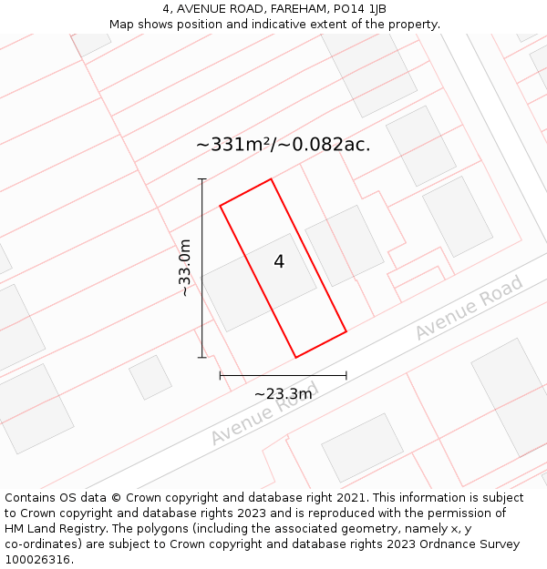 4, AVENUE ROAD, FAREHAM, PO14 1JB: Plot and title map