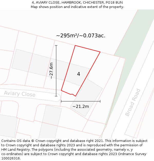 4, AVIARY CLOSE, HAMBROOK, CHICHESTER, PO18 8UN: Plot and title map