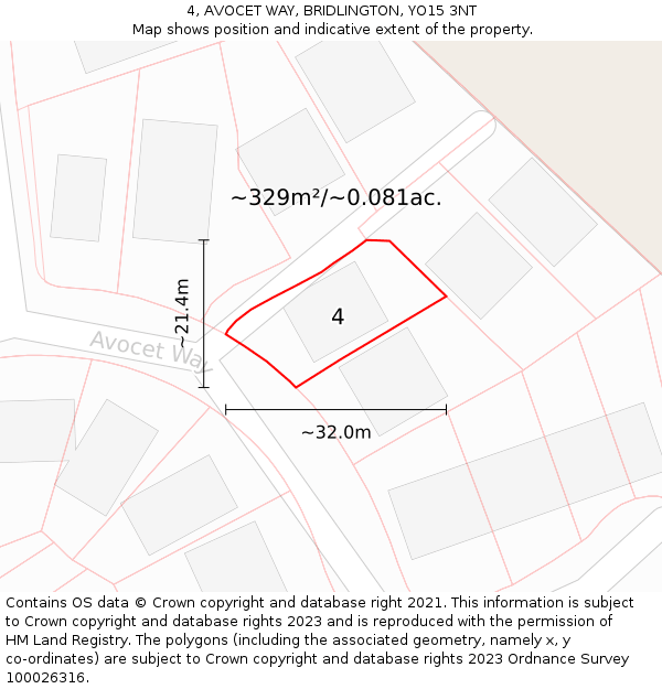 4, AVOCET WAY, BRIDLINGTON, YO15 3NT: Plot and title map