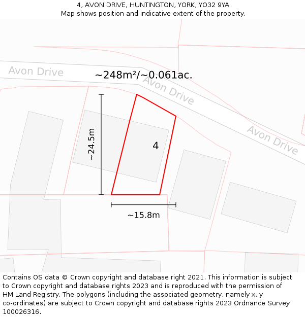 4, AVON DRIVE, HUNTINGTON, YORK, YO32 9YA: Plot and title map