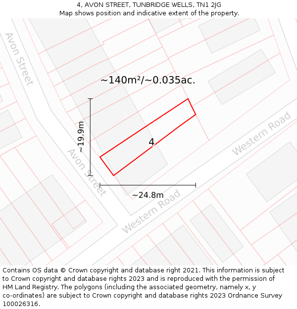 4, AVON STREET, TUNBRIDGE WELLS, TN1 2JG: Plot and title map