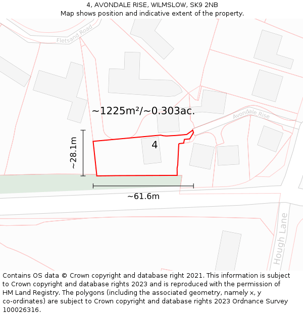 4, AVONDALE RISE, WILMSLOW, SK9 2NB: Plot and title map