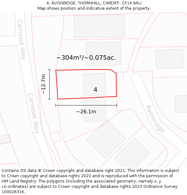 4, AVONRIDGE, THORNHILL, CARDIFF, CF14 9AU: Plot and title map