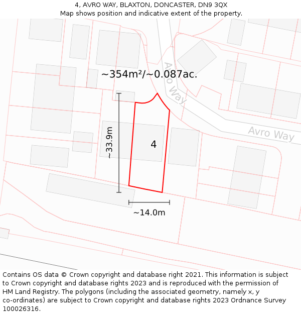 4, AVRO WAY, BLAXTON, DONCASTER, DN9 3QX: Plot and title map