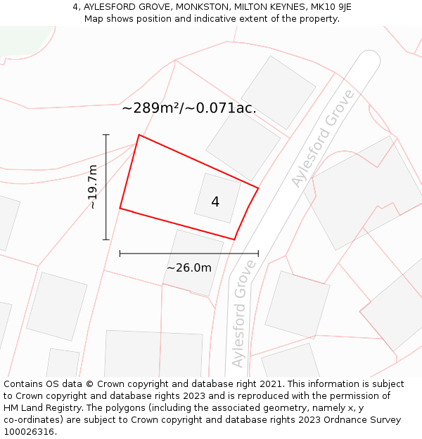 4, AYLESFORD GROVE, MONKSTON, MILTON KEYNES, MK10 9JE: Plot and title map