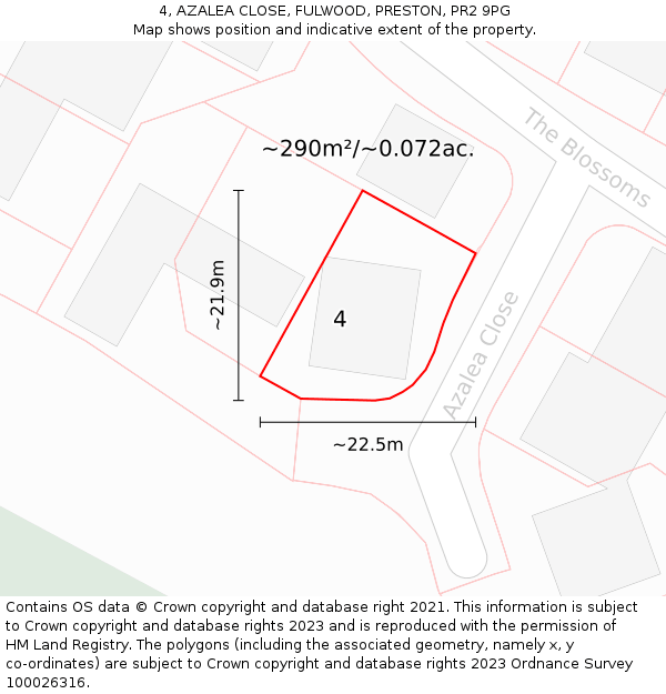 4, AZALEA CLOSE, FULWOOD, PRESTON, PR2 9PG: Plot and title map