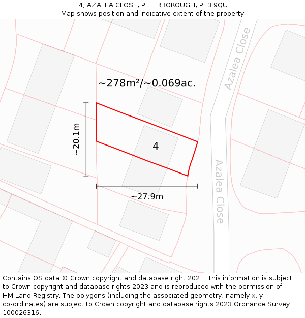 4, AZALEA CLOSE, PETERBOROUGH, PE3 9QU: Plot and title map