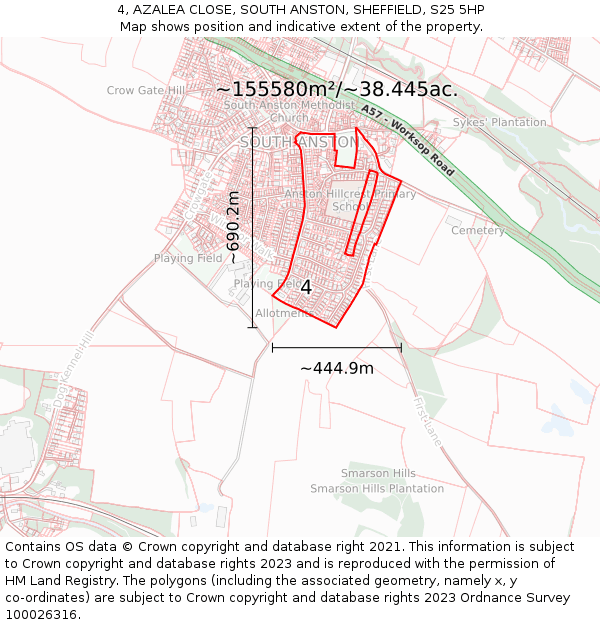 4, AZALEA CLOSE, SOUTH ANSTON, SHEFFIELD, S25 5HP: Plot and title map