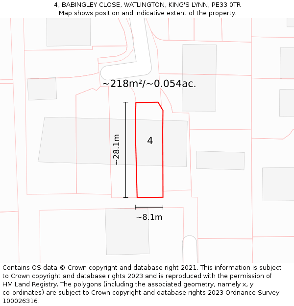 4, BABINGLEY CLOSE, WATLINGTON, KING'S LYNN, PE33 0TR: Plot and title map