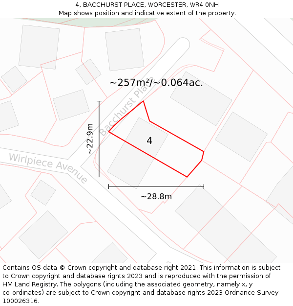 4, BACCHURST PLACE, WORCESTER, WR4 0NH: Plot and title map