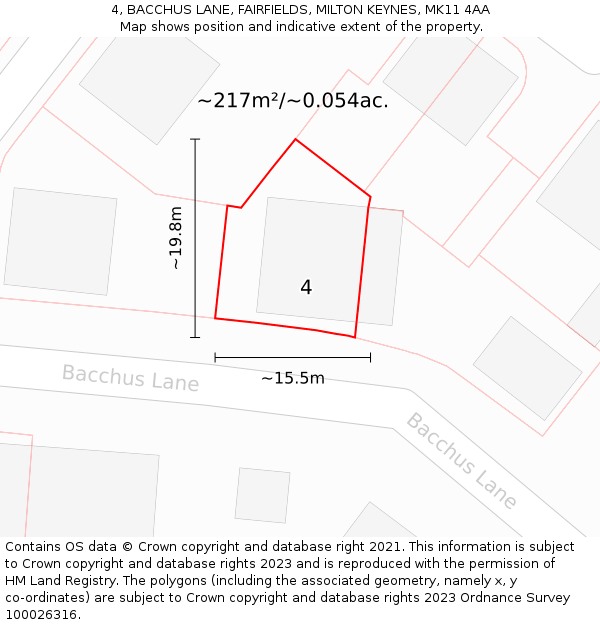 4, BACCHUS LANE, FAIRFIELDS, MILTON KEYNES, MK11 4AA: Plot and title map