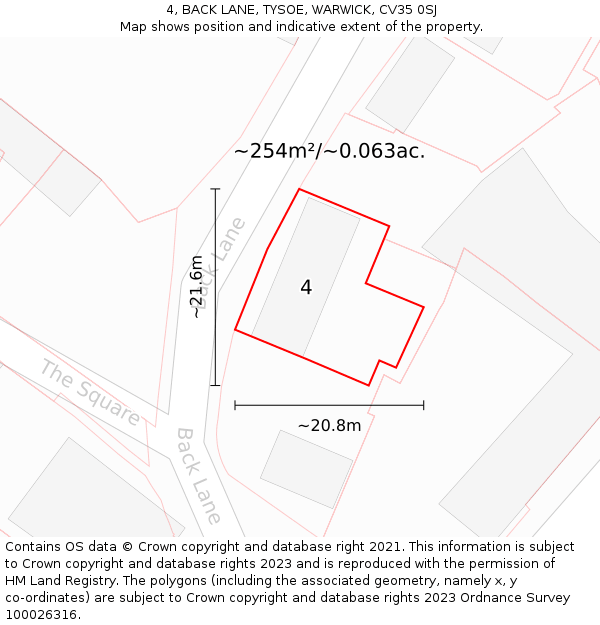 4, BACK LANE, TYSOE, WARWICK, CV35 0SJ: Plot and title map