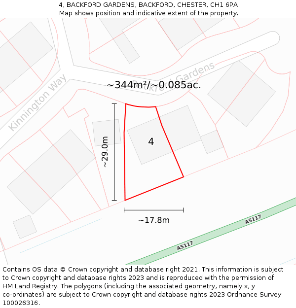 4, BACKFORD GARDENS, BACKFORD, CHESTER, CH1 6PA: Plot and title map