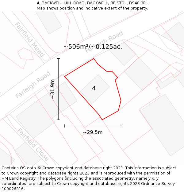 4, BACKWELL HILL ROAD, BACKWELL, BRISTOL, BS48 3PL: Plot and title map