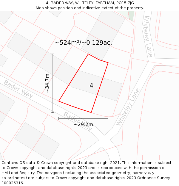 4, BADER WAY, WHITELEY, FAREHAM, PO15 7JG: Plot and title map