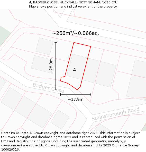 4, BADGER CLOSE, HUCKNALL, NOTTINGHAM, NG15 6TU: Plot and title map