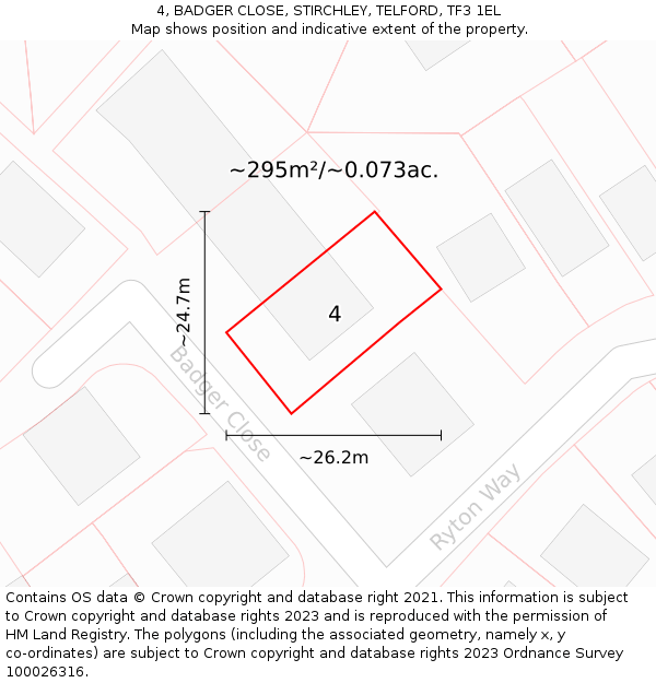 4, BADGER CLOSE, STIRCHLEY, TELFORD, TF3 1EL: Plot and title map