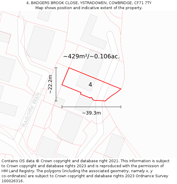 4, BADGERS BROOK CLOSE, YSTRADOWEN, COWBRIDGE, CF71 7TY: Plot and title map