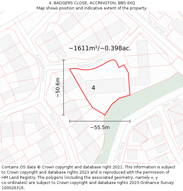 4, BADGERS CLOSE, ACCRINGTON, BB5 6XQ: Plot and title map