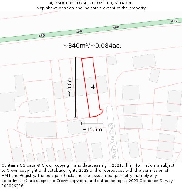4, BADGERY CLOSE, UTTOXETER, ST14 7RR: Plot and title map
