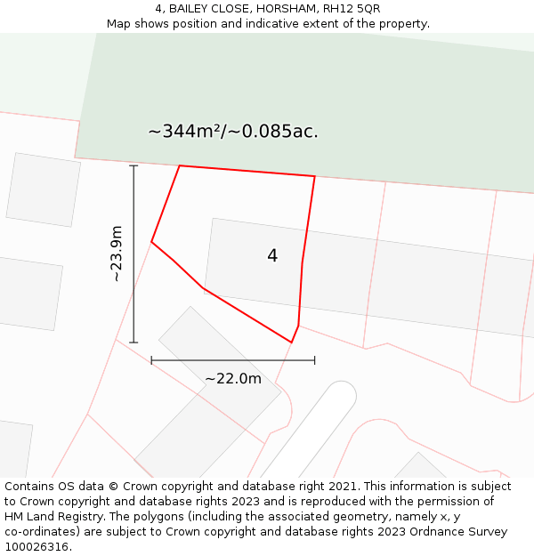 4, BAILEY CLOSE, HORSHAM, RH12 5QR: Plot and title map