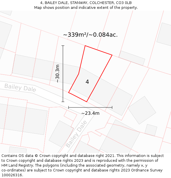 4, BAILEY DALE, STANWAY, COLCHESTER, CO3 0LB: Plot and title map